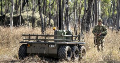 Corporal Aaron Le Jeune, of the 9th Force Support Battalion, trials an unmanned ground vehicle during Exercise Talisman Sabre 2019. Photo by Sergeant Jake Sims