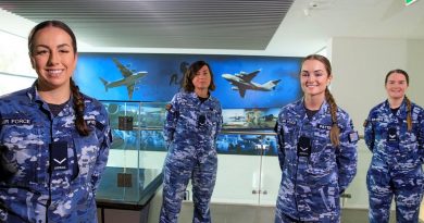 Personnel from No. 36 Squadron's orderly room, from left, Leading Aircraftwomen Jarla Pyle, Pinar Girca, Abbey Patterson and Corporal Cass Williamson at RAAF Base Amberley. Photo by Corporal Brett Sherriff.