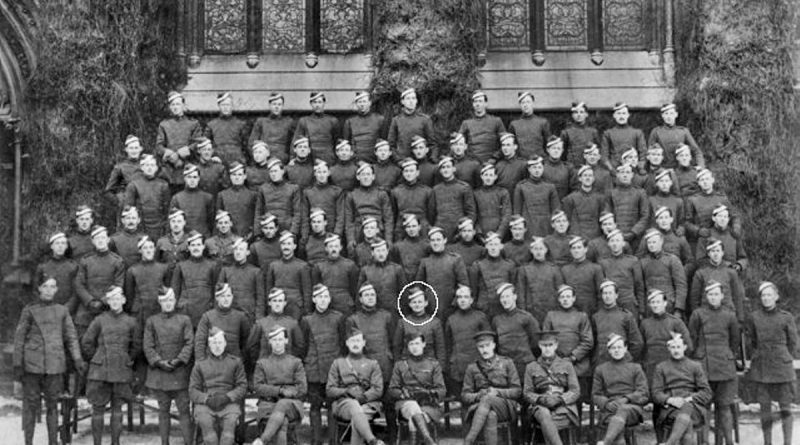 Leading Seaman Peta Binns' great-great uncle, 2nd Lieutenant George Oakley Newton, is circled in a photo of his cadet class. Story by Leading Seaman Peta Binns. Photo supplied by Australian War Memorial (P00864.001).
