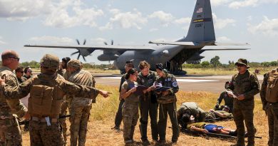 Personnel from the Royal Australian Air Force, Pacific Air Forces and the Armed Forces of the Philippines assess casualties at the site of a simulated aeromedical evacuation during Exercise Balikatan, Philippines. Story by Flight Lieutenant Claire Burnet. Photos by Corporal Sam Price.