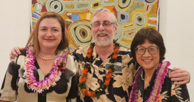 Chief Defence Scientist Tanya Monro, left, Minister-Counsellor Defence Science and Technology – Washington Darren Sutton, and US Under Secretary of Defense for Research and Engineering Heidi Shyu at the POST Conference in Hawaii. Story by Emma Thompson.