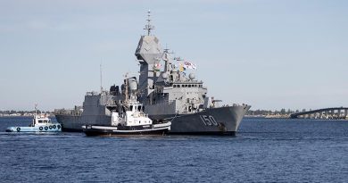 HMAS Anzac prepares to berth alongside HMAS Stirling, the ship's home port, for the final time before decommissioning, on 18 May 2024. Photo by Rikki-Lea Phillips.