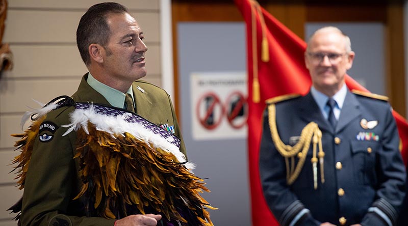 Willie Apiata VC addresses attendees at his a ceremony in which he was promoted to the honorary rank of Warrant Officer Class One (WO1) at Papakura Military Camp. During the ceremony, WO1 Apiata was also appointed as Special Representative to the New Zealand Defence Force. NZDF photo.