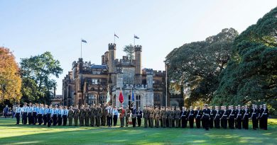 Australian Navy Cadets, Australian Army Cadets and Australian Air Force Cadets at the King's Birthday parade at Government House, Sydney on 10 June 2023. Photo by Sergeant Brodie Cross.