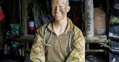 Army nursing officer Lieutenant Kelsie Brodribb, of the 4th Health Battalion, at the Role 1 Light Manoeuvre on Exercise Brolga Run treating a simulated casualty. Story and photos by Captain Nicholas Marquis.