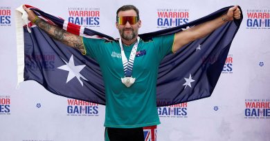 Nigel Coutts celebrates wining silver in the men’s road race during the cycling events at the 2024 Warrior Games at the ESPN Wide World of Sports Complex, Florida, US. Story Flying Officer Belinda Barker. Photo by Flight Sergeant Ricky Fuller.