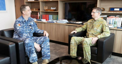 Senior Enlisted Advisor to the Chief of Defence Force Warrant Officer Ken Robertson talks with Chief of Defence Force General Angus Campbell. Story and photo by Sergeant Matthew Bickerton.