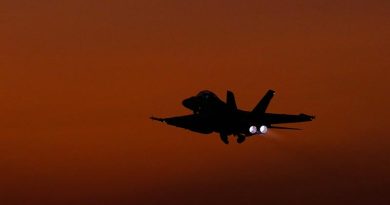 A Royal Australian Air Force F/A-18F Super Hornet takes off from RAAF Base Darwin to commence a night mission during Exercise Diamond Storm 24. Photo by Flight Lieutenant Claire Campbell.
