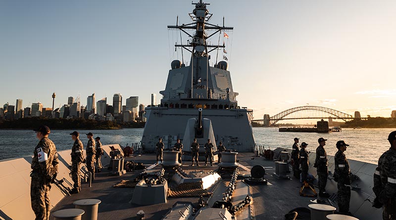 HMAS Sydney sails out of Sydney Harbour to conduct a regional presence deployment. Photo by Leading Seaman Daniel Goodman.