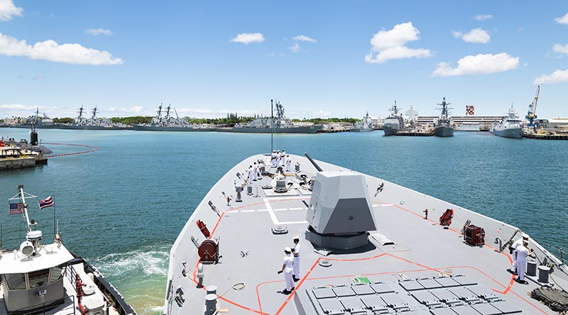 HMAS Sydney arrives in Joint Base Pearl Harbor-Hickam, Hawaii in preparation for Rim of the Pacific 2024. Photo by Leading Seaman Daniel Goodman.