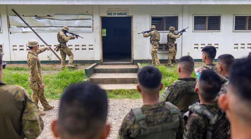Philippine Army soldiers conduct an urban clearance serial led by the joint Australian training team - Philippines at Camp Melchor F. Dela Cruz. Story. by Captain Thomas Kaye. Photo by Sergeant Brodie Cross.