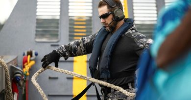 Able Seaman Clint Selwood handles lines on HMAS Choules’ embarked light landing craft in Suva, Fiji, as part of a south-west Pacific regional presence deployment. Story by Lieutenant Marie Davies. Photos by Leading Seaman Matthew Lyall.