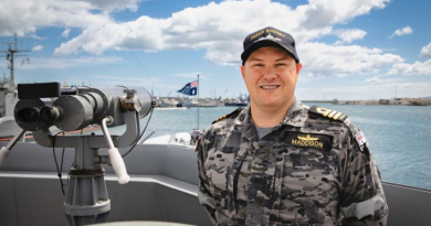 Commanding Officer of HMAS Sydney, Commander Billy Maddison, speaks to media during Exercise Rim of the Pacific 2024, at Joint Base Pearl Harbor-Hickam, Hawaii. Story by Lieutenant Carolyn Martin. Photo by Corporal Adam Abela.