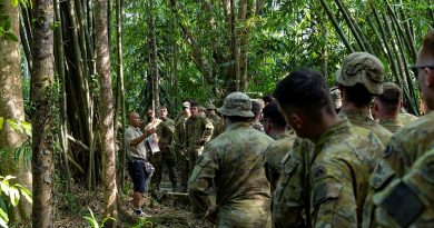 Army soldiers from Rifle Company Butterworth rotation 144 receive an historical briefing prior to conducting the Sandakan Death March in Sandakan, Malaysia. Story by Lieutenant Chloe Reay. Photos by Corporal Nakia Chapman.