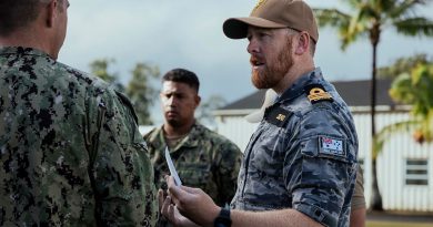 Royal Australian Navy mine warfare clearance diving officer Lieutenant Commander Adam Zilko, participates in a brief for mine countermeasures as a part of Exercise Rim of the Pacific (RIMPAC) 24 in Hawaii. Story by Lieutenant Carolyn Martin. Photos by Corporal Nicole Dorrett.