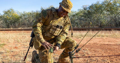 Australian Army communications systems operator Signaller David Muwandi, of the 109th Signal Squadron, at RAAF Base Curtin, WA, during Exercise Austral Shield. Story by Captain Diana Jennings. Photo by Corporal Lisa Sherman.