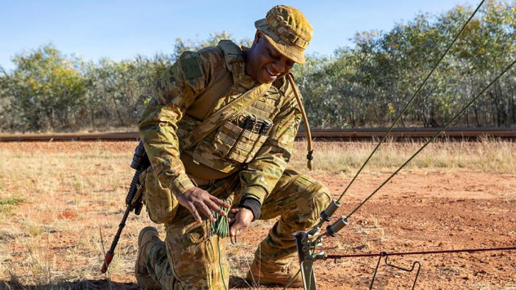 Australian Army communications systems operator Signaller David Muwandi, of the 109th Signal Squadron, at RAAF Base Curtin, WA, during Exercise Austral Shield. Story by Captain Diana Jennings. Photo by Corporal Lisa Sherman.