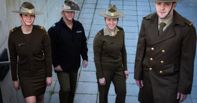 Army soldiers wear the new winter uniforms around Russell Offices in Canberra. Photo by Corporal Cameron Pegg.