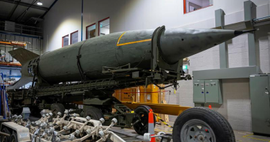 The Australian War Memorial's V2 rocket on a Meillerwagen launching trailer inside the memorial's storage hub in Mitchell, ACT. Story and photo by Corporal Jacob Joseph.