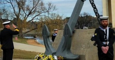 Captain Brett Westcott and members of the catafalque party attend the anniversary memorial service for the sinking of HMAS Canberra 1. Story. by Lieutenant Angela Faulkner.