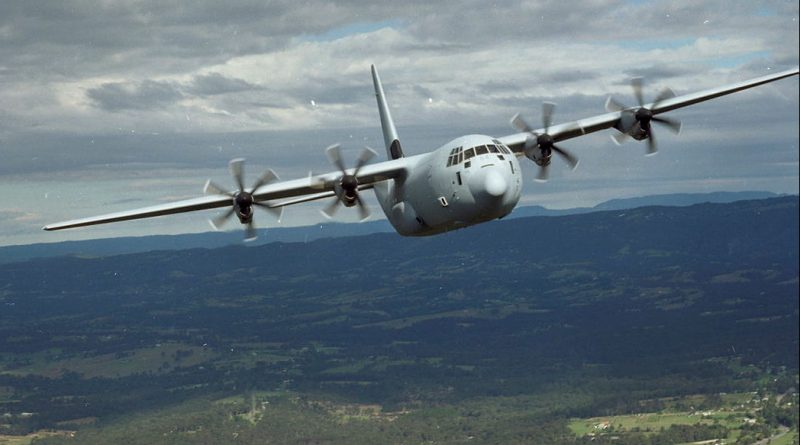 Air Force's C-130J Hercules aircraft number A97-464 flies over the Hawkesbury area in NSW. This was the first of 12 delivered to RAAF Base Richmond. Story by Tastri Murdoch.