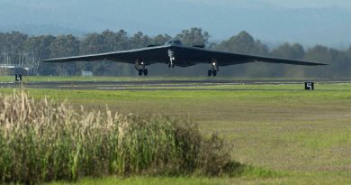 A United States Air Force B-2 Spirit stealth bomber takes off at RAAF Base Amberley. Story by Lieutenant Rob Hodgson. Photo by Corporal Brett Sherriff.