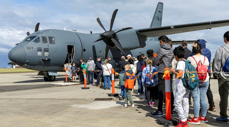 Members of the public line up to receive a tour onboard the C-27J Spartan during the RAAF Base Point Cook open day, Victoria. Story by Flying Officer Rose Gigliotti. Photos by Aircraftwoman Mikaela Fernlund.