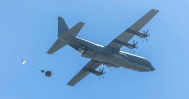 An Air Force C-130J Hercules drops a container delivery system during Exercise Rajawali Ausindo 24 in Ambal Training Area, Indonesia. Story by Flight Lieutenant Claire Campbell. Photos by Leading Aircraftman Chris Tsakisiris.