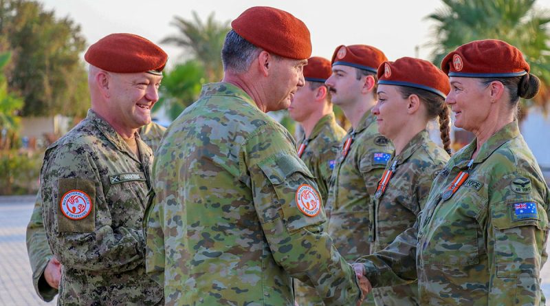 Sergeant Vicky Stanford is presented with the Multinational Force and Observers (MFO) Medal by Force Commander MFO Major General Michael Garraway during a ceremony at the Sinai Peninsula in Egypt. Story by Captain Ewy De Guzman and Lieutenant Jake Rowe. Photos by Sergeant Asela.