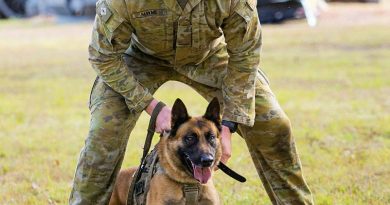 Private Riley Mayne and military police dog Deek prepare to apprehend a decoy during the Military Working Dog Handler Basic Course. Story by Major Evita Ryan. Photos by Lance Corporal Luke Donegan.