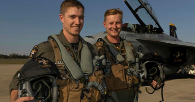 Aviators from 1 Squadron, Flight Lieutenants Nick and Slade, with a F/A-18F Super Hornet at RAAF Base Amberley prepare for their flying display. Story by Squadron Leader Tina Turner. Photo byCorporal Brett Sherriff.