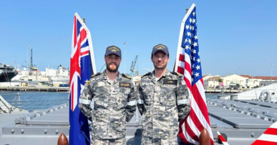 Lieutenant Jack Stanhope, left, and Sub-Lieutenant Liam Lord, of HMAS Brisbane, rendered assistance to a civilian after a car accident in the US.