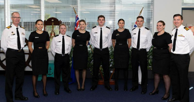 The graduating class of the Combat Systems Operators - Mine Warfare initial employment training course gathers together at HMAS Waterhen, Sydney. Photo by Able Seaman Connor Morrison.