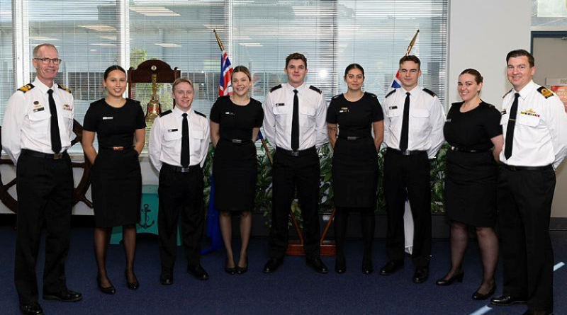 The graduating class of the Combat Systems Operators - Mine Warfare initial employment training course gathers together at HMAS Waterhen, Sydney. Photo by Able Seaman Connor Morrison.