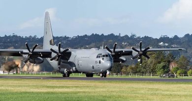 Arrival of the RNZAF C-130J Hercules Aircraft to Royal New Zealand Air Force Base Auckland, Whenuapai. NZDF photo.