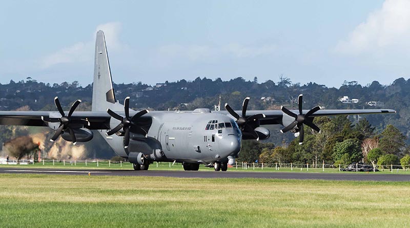 Arrival of the RNZAF C-130J Hercules Aircraft to Royal New Zealand Air Force Base Auckland, Whenuapai. NZDF photo.