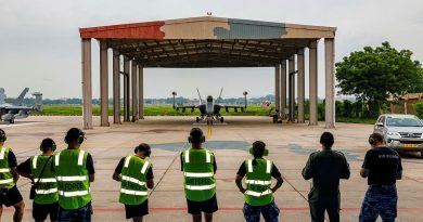 Flight Lieutenant Declan Foley prepares a 6 Squadron EA-18G Growler for the Royal Australian Air Force's first sortie during Exercise Tarang Shakti 24, at Air Force Station, Jodhpur, India. Story by Flight Lieutenant Imogen Lunny. Photos by Leading Aircraftman Ryan Howell.