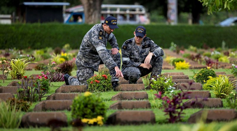 HMAS Perth's Leading Seaman Joshua Paynter, left, and Able Seaman Aidan Judd visit Kanchanaburi War Cemetery in Thailand during a regional presence deployment. Story by Chief Petty Officer Joshua Scanlon. Photos by Leading Seaman Ernesto Sanchez.