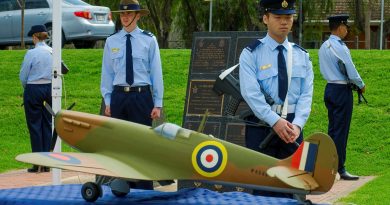 Air Force aviators and an Australian Air Force Cadet stand as part of the catafalque party during the Battle of Britain commemorative service held at Torrens Parade Ground, Adelaide, SA. Story by Group Captain Gregory Weller. Photos by Garry Petts.