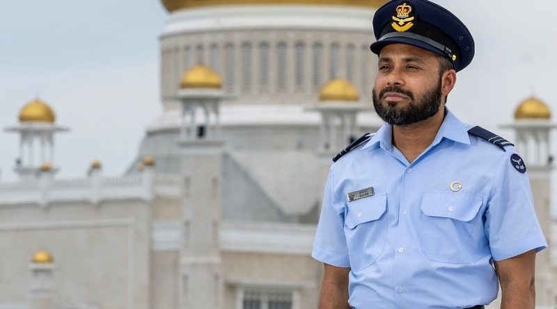 Air Force Chaplain Flight Lieutenant Abdul Kader stands outside the Sultan Omar Saifuddin Mosque during Indo-Pacific Endeavour 2024 in Brunei. Story by Captain Diana Jennings. Photos by Corporal Lisa Sherman.