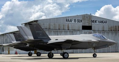 Two 77 Squadron F-35A Lightning II aircraft on the 19 Squadron apron at Royal Malaysian Air Force Base Butterworth during Exercise Elangaroo 24. Story by Squadron Leader Tina Turner. Photos by Leading Aircraftwoman Maddison Scott.