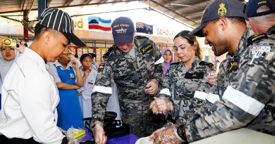 From left, Able Seaman Ben Champley, Leading Seaman Joanne Hill and Leading Seaman Rocky Ahwang help to make Anzac biscuits during a visit to Sekolah Menengah Kebangsaan SANZAC school in Kota Kinabalu, Malaysia. Story by Lieutenant Tahlia Merigan. Photos by Leading Seaman Daniel Goodman.