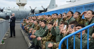 The Italian Air Force Academy cadets witness a flying display by the CAC Winjeel from 100 Squadron Heritage Fleet during their visit to RAAF Bases Williams and Point Cook. Story by Flying Officer Rose Gigliotti. Photos by Warrant Officer Don Kenny.