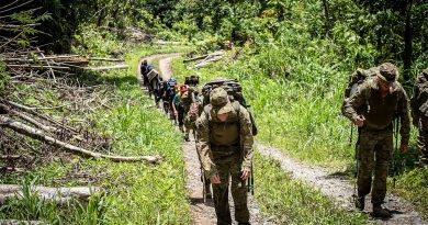 Australian Army Jonathan Church Good Soldiering Award recipients follow Lark Force’s withdrawal route through the jungle between the villages of Dodul and Maranagi in East New Britain, PNG. Story and photos by Corporal Melina Young.