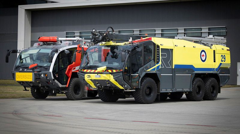 New (right) and old (left) Panther fire trucks at RAAF base Amberly, October 2024. Story and photo by Corporal Luke Bellman.