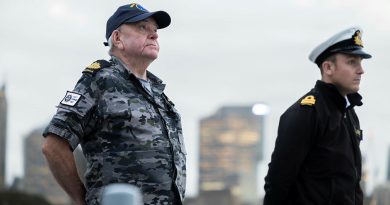 Warrant Officer Andrew Freame during his last sunset ceremony onboard HMAS Hobart at Fleet Base East, Sydney, NSW. Story by Lieutenant Angela Faulkner. Photos by Able Seaman Danyellah Hill.