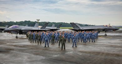 Royal Australian Air Force 77 Squadron members on the apron with the F-35A Lightning II at Paya Lebar Air Base during Exercise Bersama Lima 2024, Singapore. Story by Captain Andrew Page. Photos by Corporal Lisa Sherman.