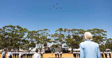 The Reviewing Officer, the Governor-General of the Commonwealth of Australia, Sam Mostyn, receives a royal salute during the 2 Flying Training School Colour Consecration Parade. Story by Flying Officer Stina Frantzich Gardiner. Photos by Able Seaman Connor Morrison.