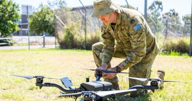 Australian Army soldier Corporal Sam Kelly prepares an uncrewed aerial system with a mounted LiDAR unit for a test flight at Gallipoli Barracks, Brisbane. Story by Captain Nigel Jacobs. Photo by Lance Corporal Luke Donegan.