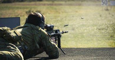 A soldier fires his weapon during the Simpson Trophy shooting competition, held at the Murray Bridge Training Area, South Australia. Story by Captain Peter March. Photos by Private Jack Kleinig.